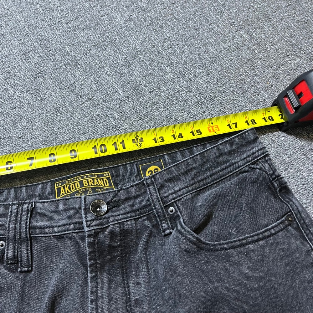 AKOO Jeans 36 Black Wash Denim Straight Leg Streetwear Baggy Hip Hop - Picture 6 of 9